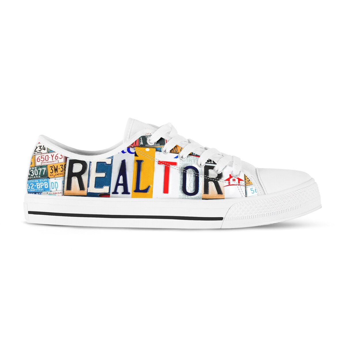 BKQU License Plate Realtor Design Ladies Shoes Casual Flats Shoes for Women Low Top Canvas Shoes for Women Brand