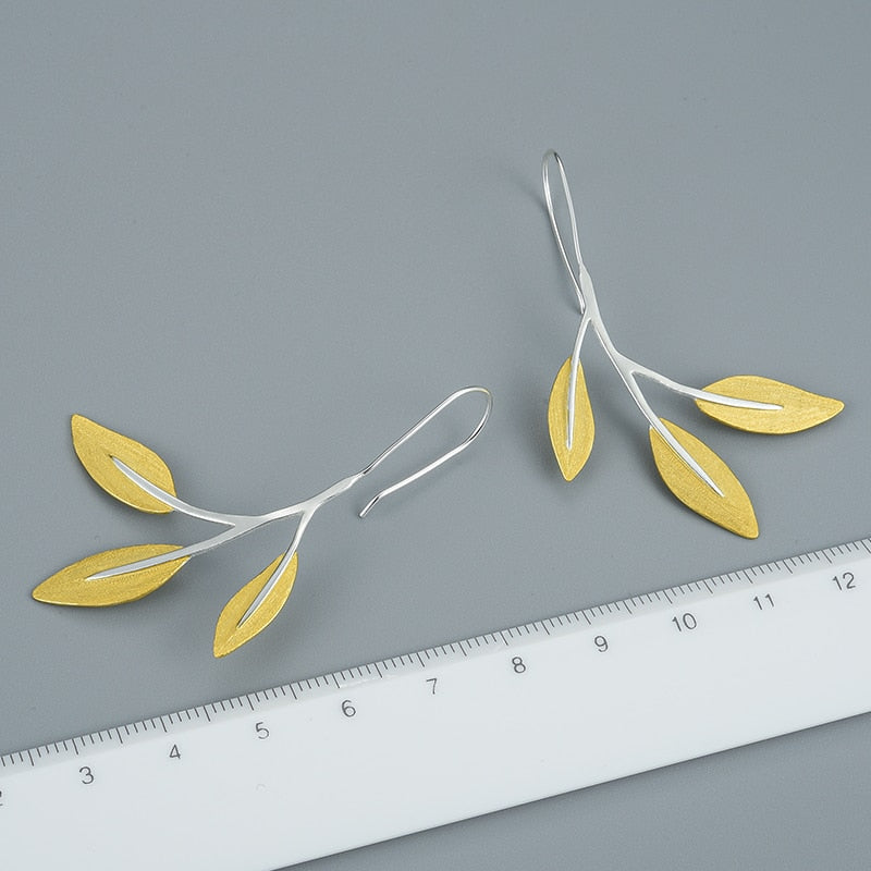 Lotus Fun Real 925 Sterling Silver Creative Designer Handmade Fine Jewelry Minimalist Design Leaves Dangle Earrings for Women