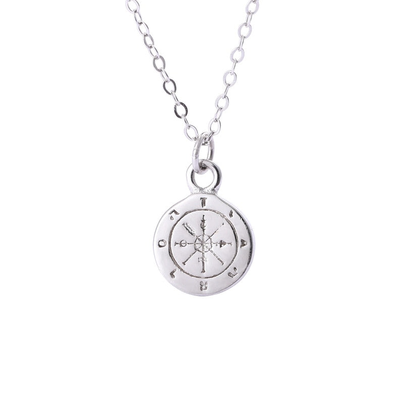 INZATT Real 925 Sterling Silver Round Compass Vintage Pendent Necklace For 2019 Fashion Women Gold Color Boho fINE Jewelry Gift