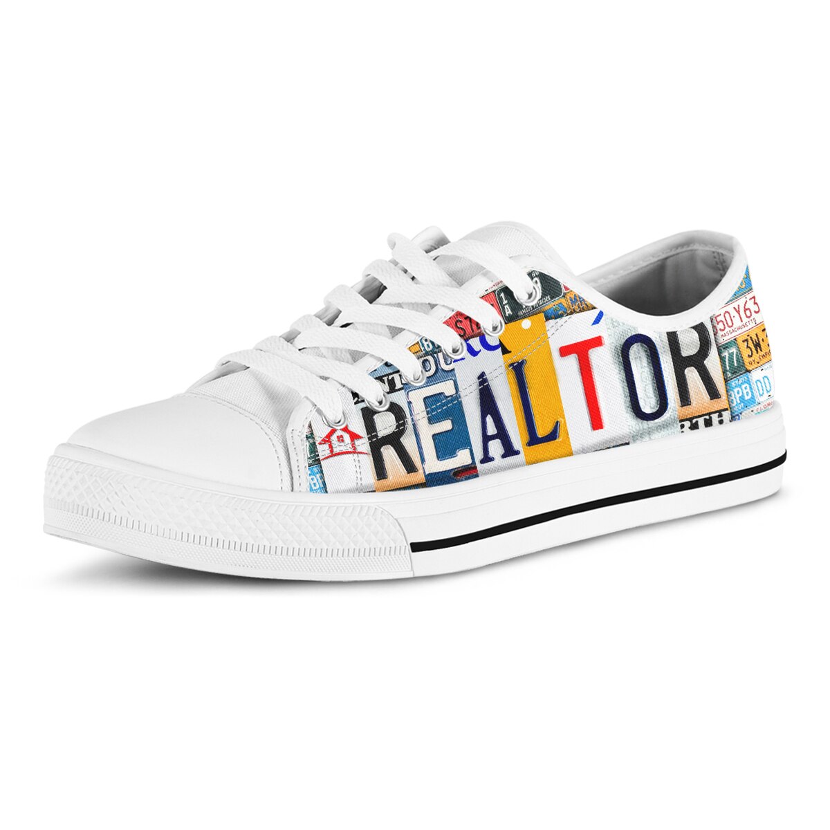 BKQU License Plate Realtor Design Ladies Shoes Casual Flats Shoes for Women Low Top Canvas Shoes for Women Brand