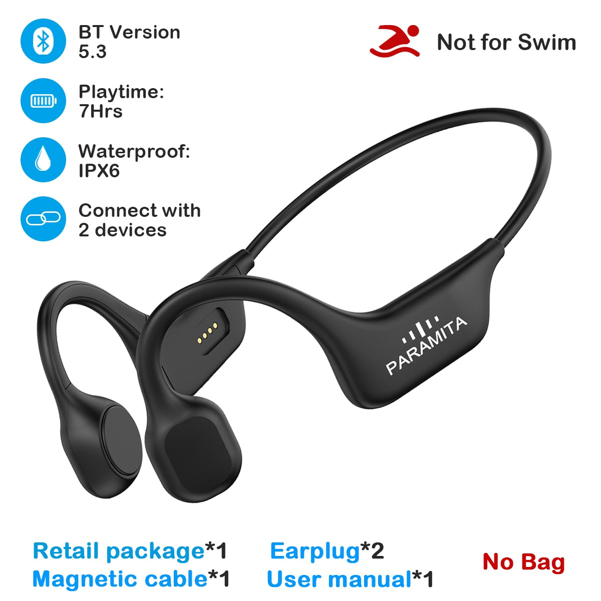 Real Bone Conduction Headphones Bluetooth 5.3 Wireless Earphones Waterproof Sports Headset with Mic for Workouts Running Driving
